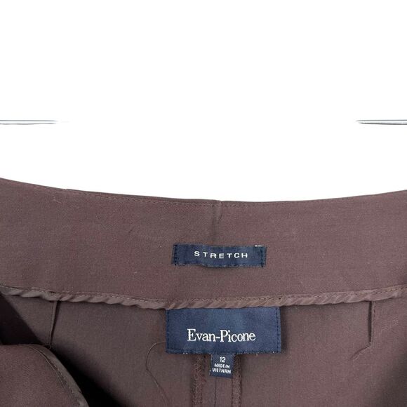 Evan Picone Women Trousers Dress Pants Stretch Straight Leg Side Zip Brown Sz 12 - Picture 6 of 7